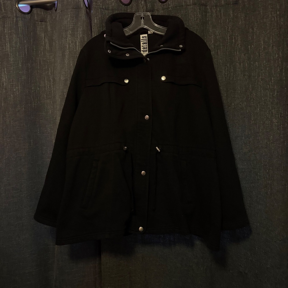 d.e.t.a.i.l.s. Intl Black Hooded Utility Jacket Cinched Waist (Women's 1XL)